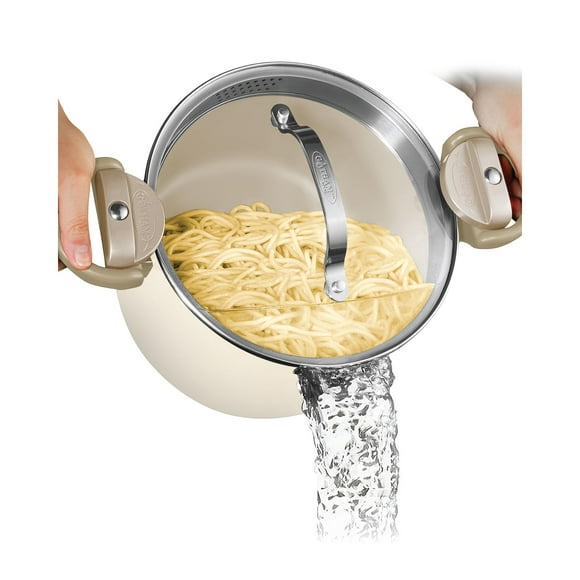 GOTHAM STEEL Marmite en Céramique 5 Qt Pot à Pâtes Polyvalent avec Couvercle Passoire et Poignées Verrouillables, Pot en Céramique Antiadhésif pour Soupe, Spaghetti, Riz, Pots pour Cuisine, Lavable au Lave-Vaisselle