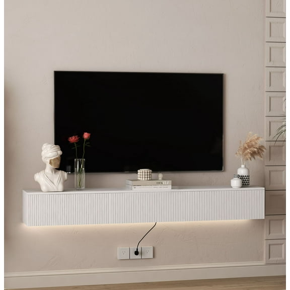 S-HOME 69 Inch Floating TV Stand Wall Mounted With 16 Color LEDs Entertainment Center For 55 60 65 Inch TVs