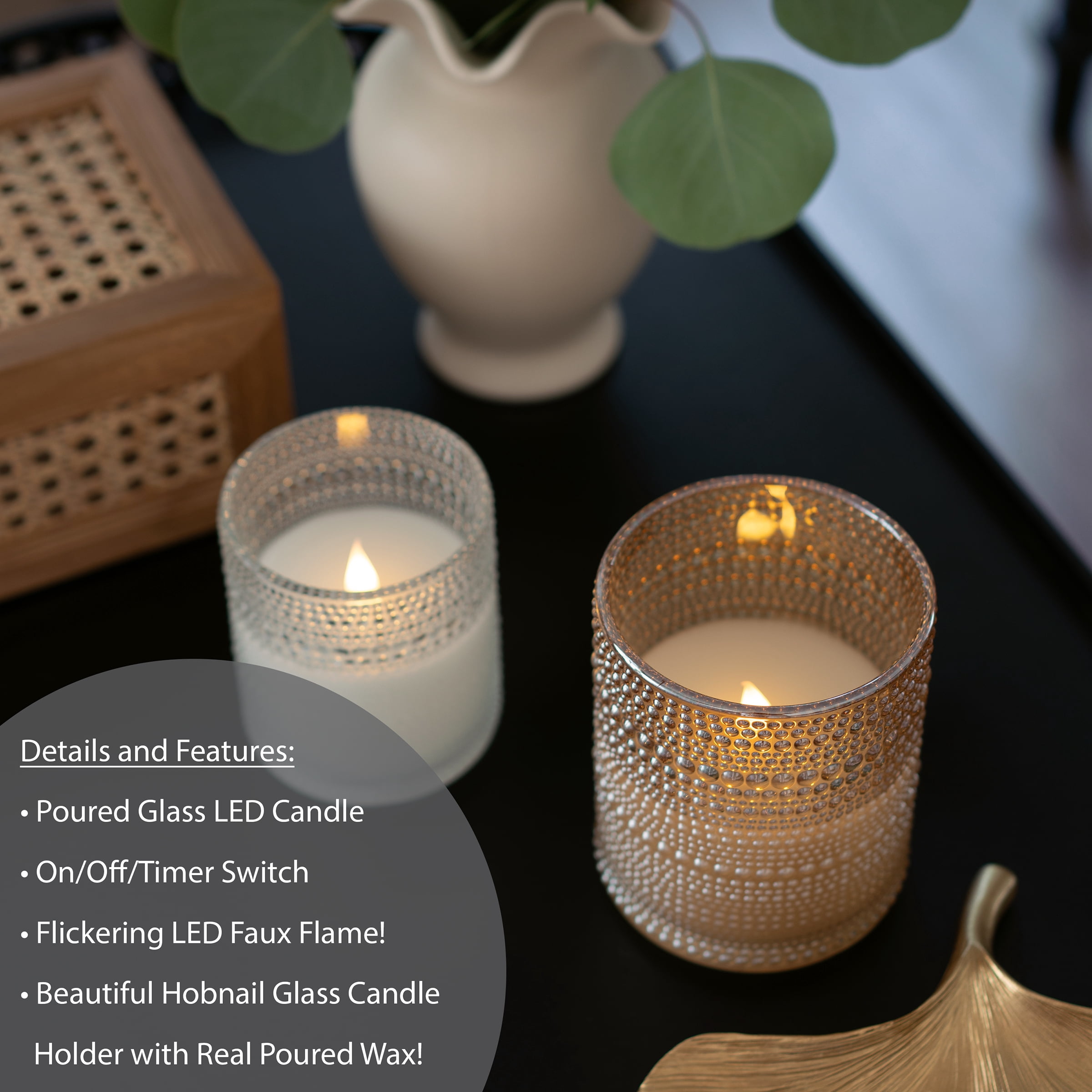 Home Decor Collection Medium Glass Hobnail LED Candle