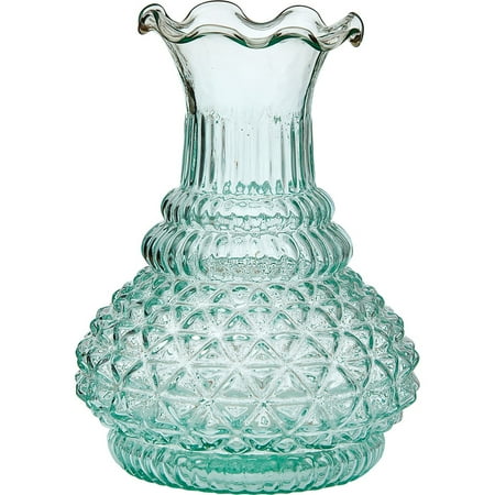 Cool Dining Table Centerpieces Luna Bazaar Vintage Glass Vase -5.75-in Sophia Ruffled Genie Design, Vintage Green - Home Decor Flower Vase - Decorative Dining Table Centerpiece for Weddings Parties Events - Ideal House Warming Gift ()