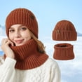 thumbnail image 2 of HNMKIU Winter Knitted Hat Scarf Set Thermal Unisex Ear Warmer Neck Cozy Cold Weather Outdoor Skiing Camping Travel Brown - One Size, 2 of 5