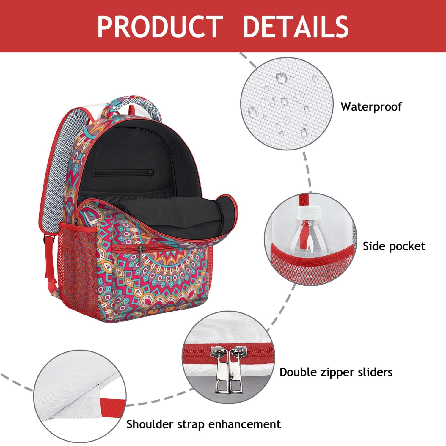 Exotic Ornamental Mandala Student Backpack - Durable Lightweight Bookbag with Spinal Support