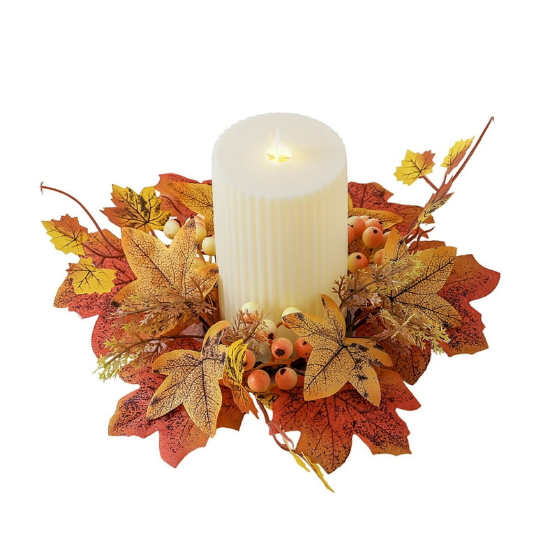 Sandistore Hobby Lobby A Rtificial Maple Leaves Wreath Ring Fall Candle Ring Wreaths Decor Thanksgiving Candle Ring Holder For Bar Home Party 1PCS