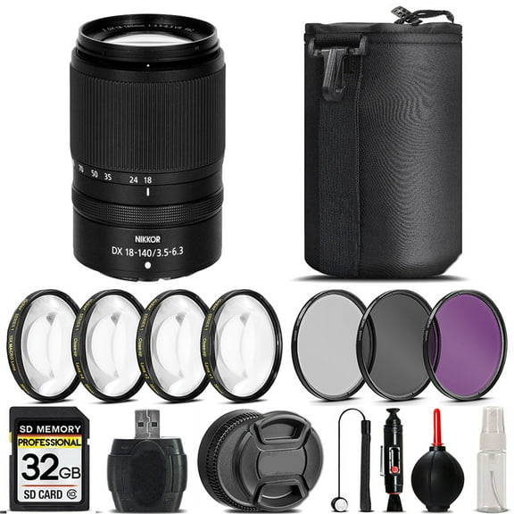 Nikon NIKKOR Z DX 18-140mm f/3.5-6.3 VR Lens   4PC Macro Kit   UV, CPL, FLD Filter - 32GB Kit (International Version)