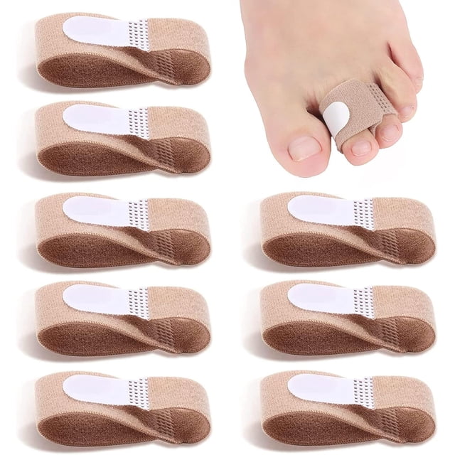 Toe Tapes Toe Separator for Overlapping Toe, Hammer Toe Straightener Fabric Toe Splint Broken Toe Wraps, Toe Cushioned Bandages for Correcting Hammer Toes, Broken Toes, Crooked Toes (8, M)