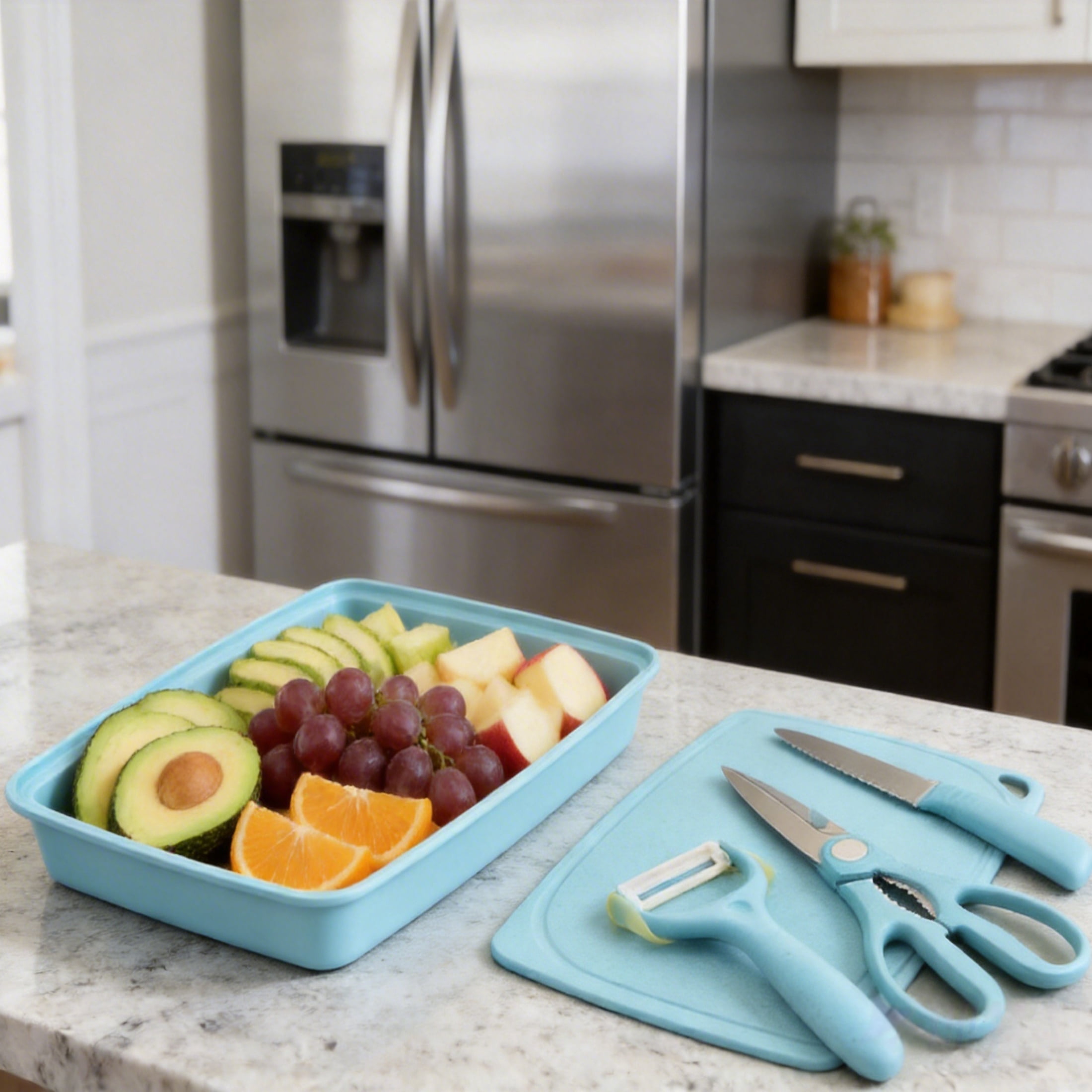 5-in-1 Cutting Board, Knife, Peeler, Scissors and Tray Set/Travel, Camping/Outdoor, Dorms  Small Cutting Boards  Dishwasher Safe