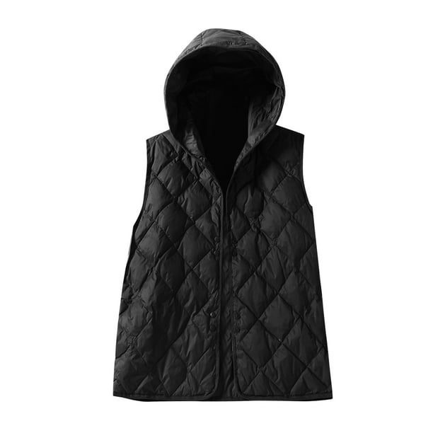 Gibobby Chaleco dama, Outwear Chaleco para mujer, ligero con bolsillos con cierre Qiulted acolchado, cuello alto, bolsillos acolchados con cierre, chaleco acolchado(Negro,G)