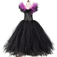 thumbnail image 6 of IDOPIP Girls Magnificent Witch Halloween Costume Black Gown with Horns Headpiece Feather Wings Outfits Set for Toddler Kids Baby Girl Fancy Dress up Cosplay 5-6 Years Black Purple Long, 6 of 10