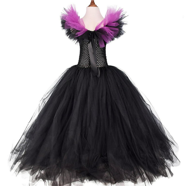 Girls Tutu Dress Maleficent Evil Queen dress and Horns Halloween Cosplay  Witch Costume for Kids Children christmas Party Dress