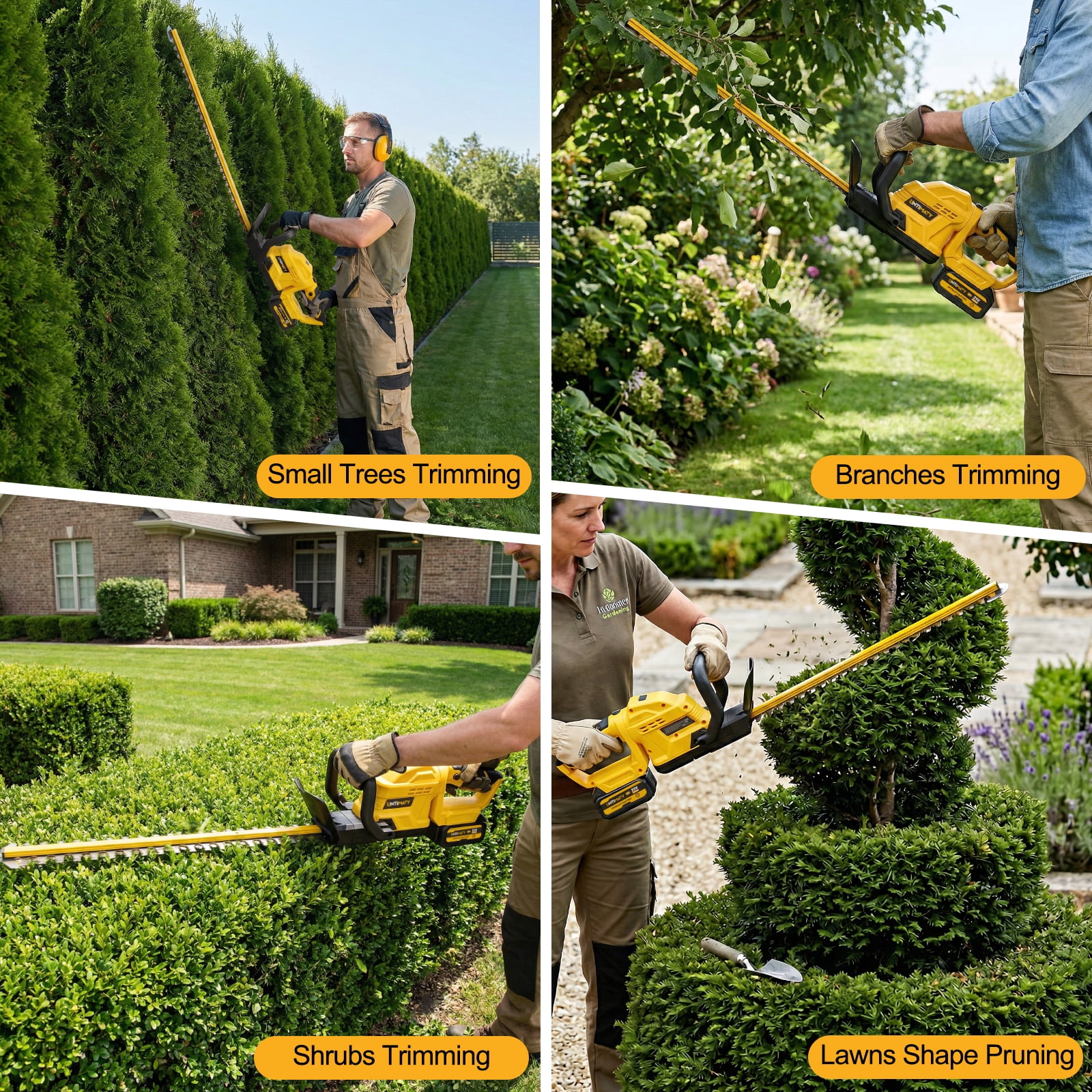 Hedge Trimmer Cordless,UMTIMATY 21V Electric Bush Trimmer with Rotatable Handle,Brushless Motor Trimmers Battery Powered, for Shrub Cutting,Trimming,Yellow