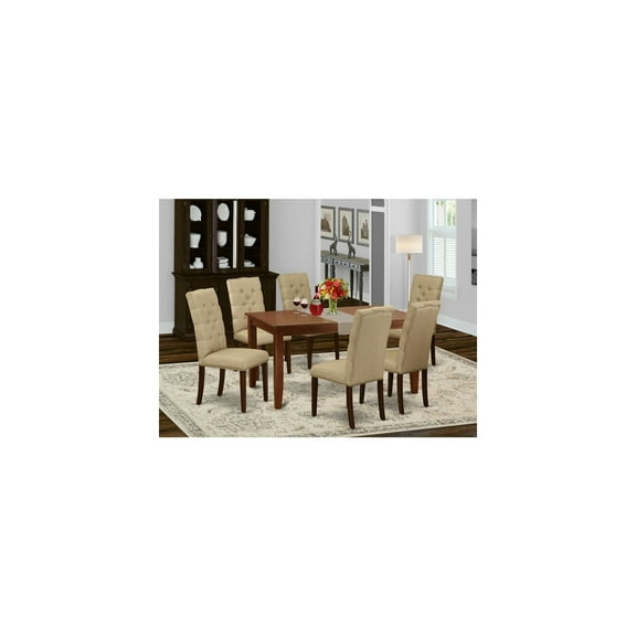 7-Piece Dining Set - 6 Chairs & Table - Solid Wood Frame - Mahogany Finish