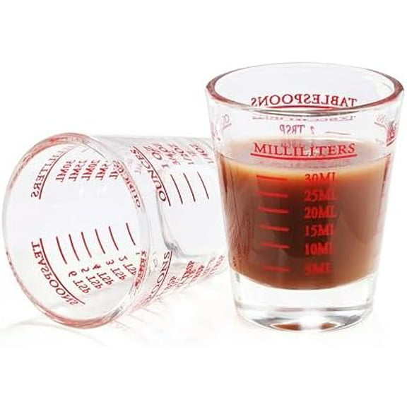 Shot Glass Measuring Cup, 2PCS: Thick Base Liquid Measuring Cup for Espresso, Four Units(1 OZ, 2 TBSP, 6 TSP, 30 ML) – Home Decor
