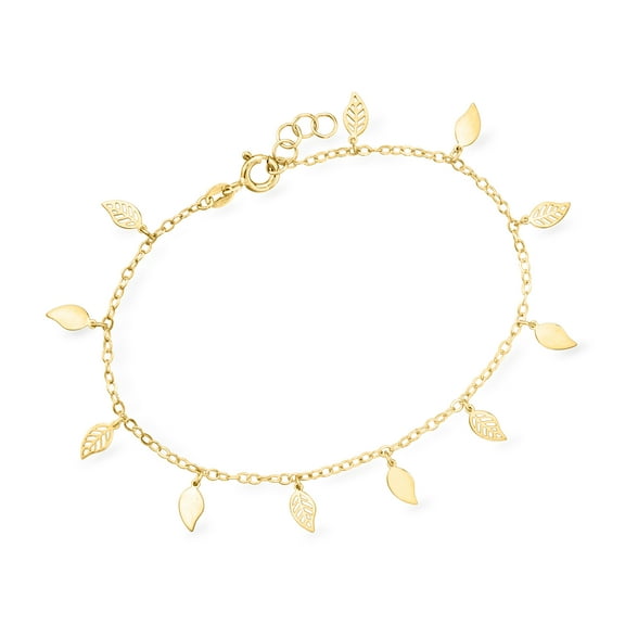 Ross-Simons Italian 10kt Yellow Gold Leaf Station Bracelet, Women's, Adult