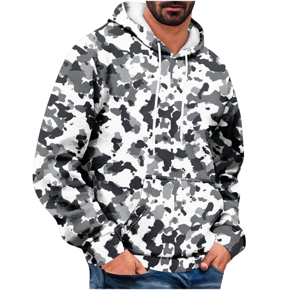 QIPOPIQ Men's Classic Hunting Cotton/Poly Blend Camo Pullover Hoodie Clearance