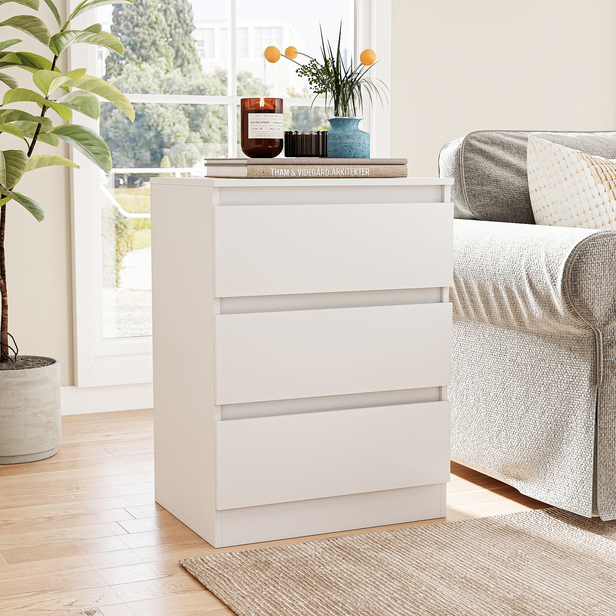 GVN Bedroom Dresser, Chest of Drawers, Modern Simple 3-Drawer Dresser for Bedroom, Living Room, White