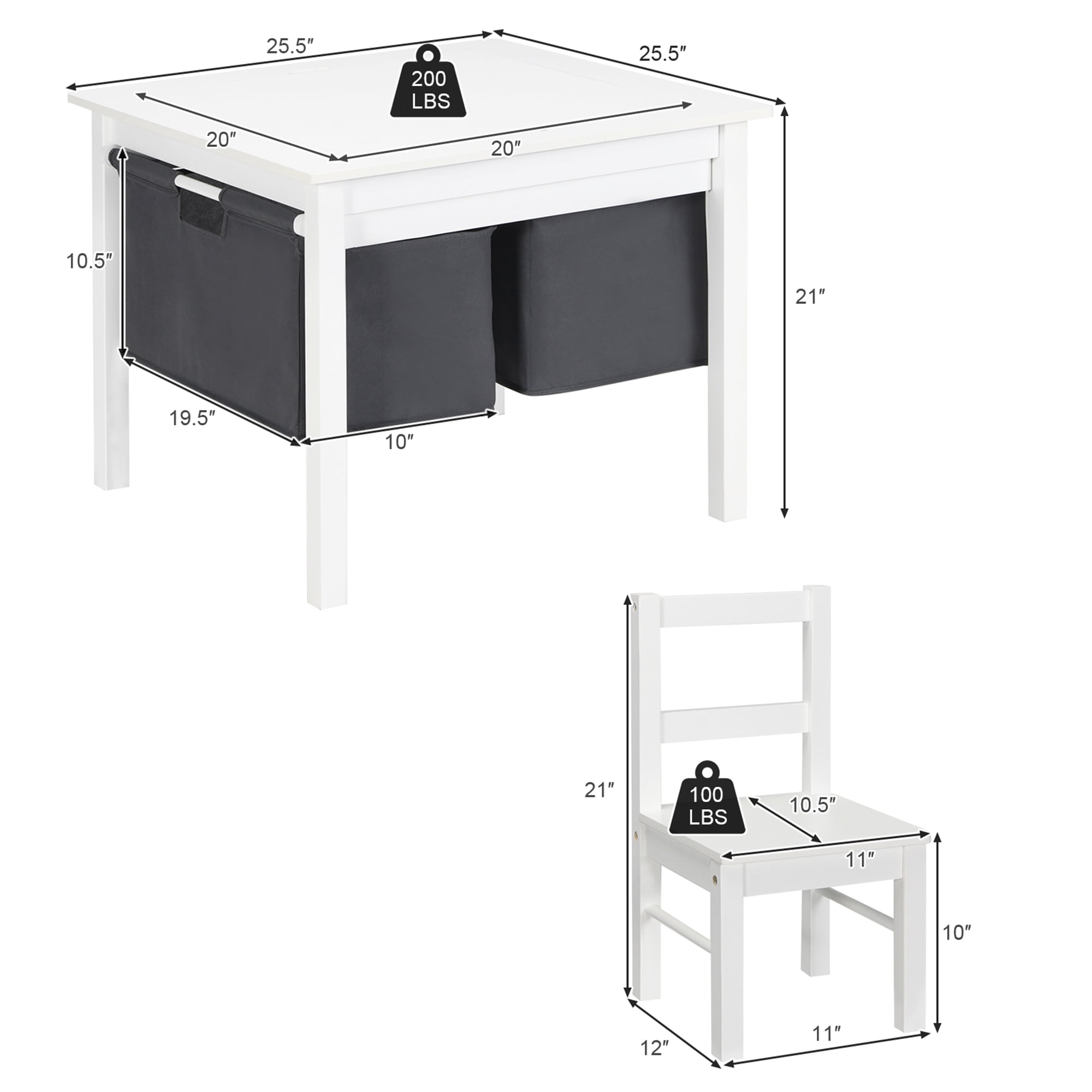 Gymax 2-in-1 Kids Activity Table & 2 Chairs Set w/Storage Building Block Table White