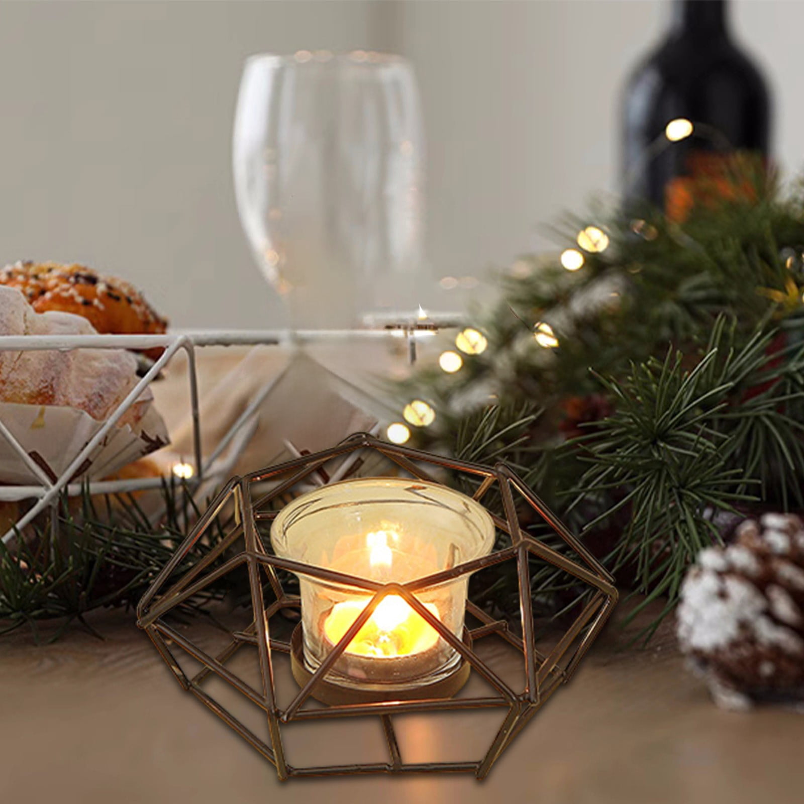 20 Pcs Geometric Gold Tea Light Holders - Modern Wire Cage Candle Holders For Decor