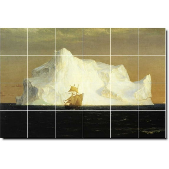 Ceramic Tile Mural-Frederic Church Waterfront Painting 182. 48" w x 32" h using (24) 8 x 8 ceramic tiles