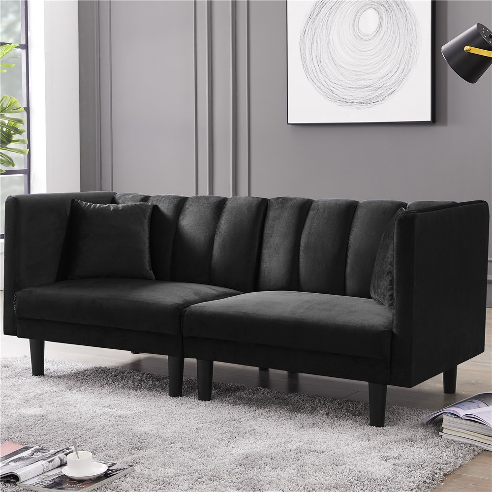 Loveseat Twin Sofa Bed, Fabric Futon Sofa Sleeper Bed with Armrest