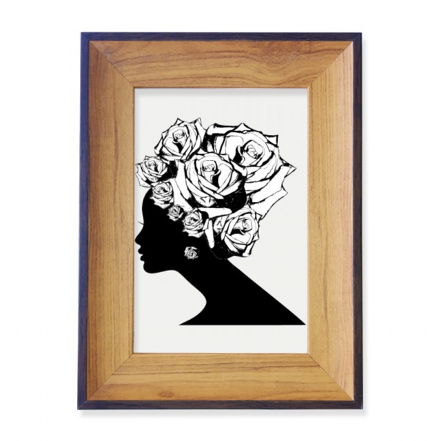Woman Rose Black White Flower Photo Frame Exhibition Display Art Desktop Painting