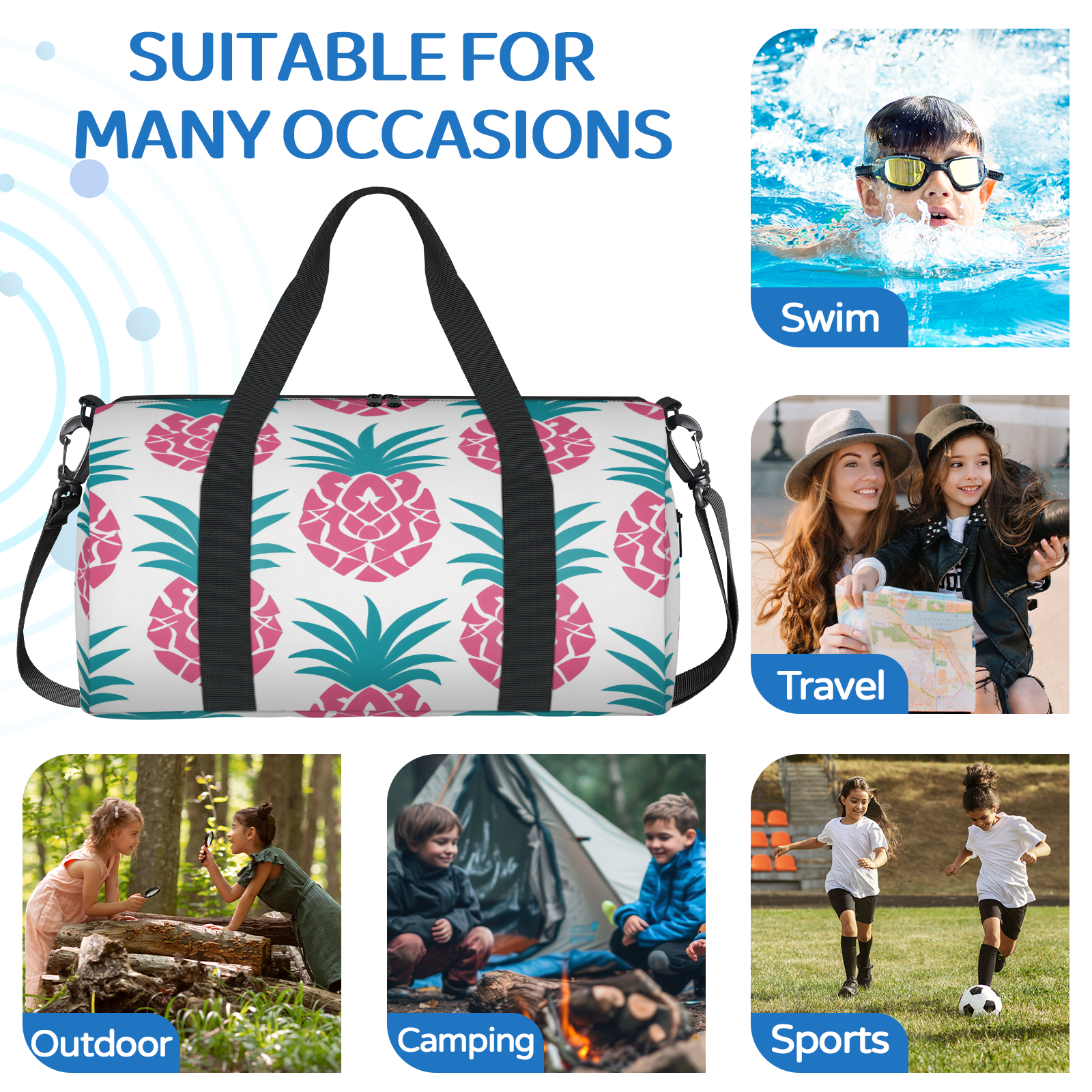 Herdesigns Pineapple Travel Duffle Bag Sports Yoga Weekender Overnight Carry on Workout Bags Lightweight Waterproof Gym Tote Bag for Women