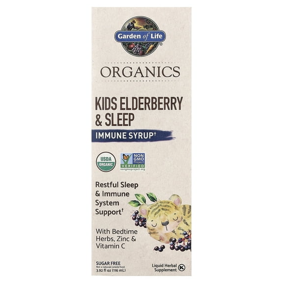 Garden of Life Organics, Kids Elderberry & Sleep, Immune Syrup with Bedtime Herbs, Zinc & Vitamin C, 3.92 fl oz (116 ml)
