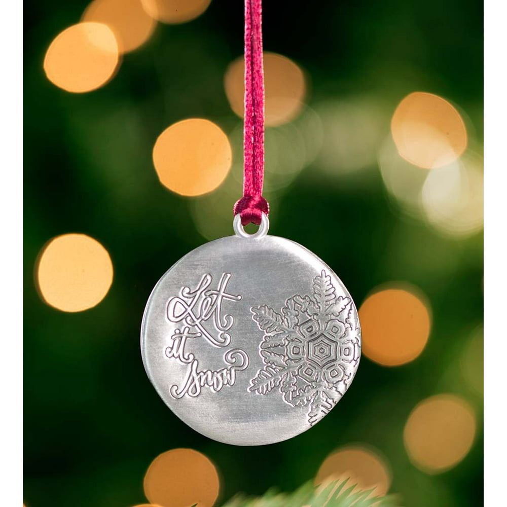 Solid Pewter Christmas Tree Ornament, in Let It Snow