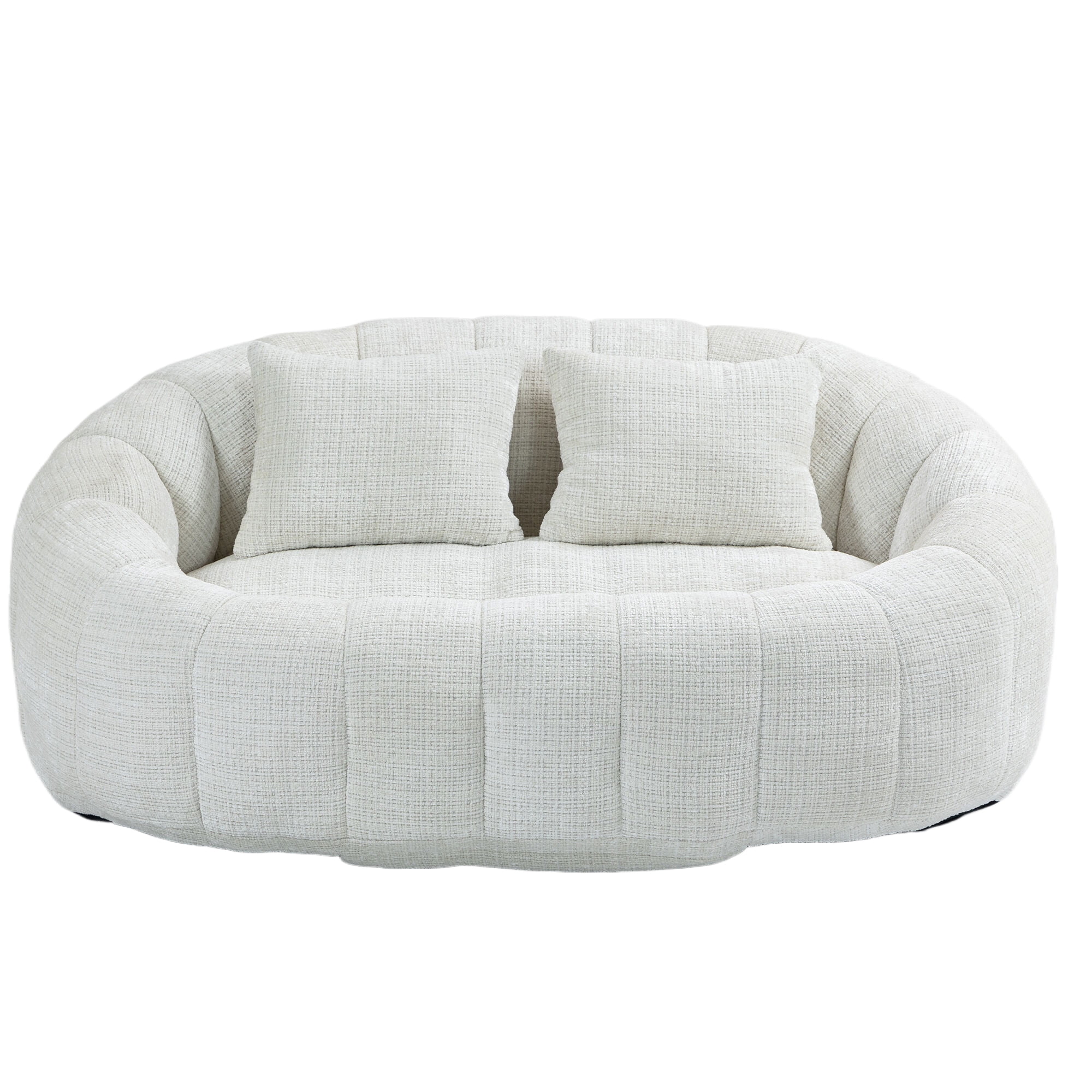 59''W Chenille Loveseat Sofa Small Couch Oversized Bean Bag Chair, Modern Lounge Loveseat Sofa with 2 Pillows,Bean Bag Couch Floor Lazy Sofa for Living Room Bedroom Apartment (Beige)