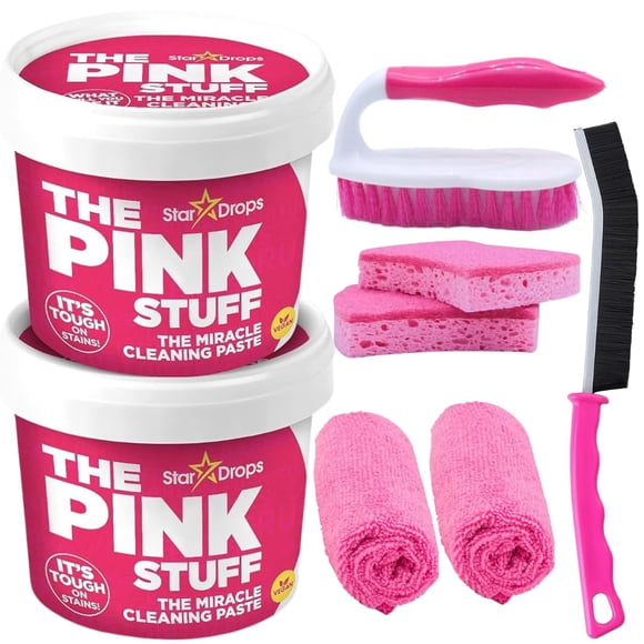 Lot de 8 / 2 The Pink Stuff Miracle Cleaning, 500 g, Brosse de Nettoyage, 2 Éponges, 2 Chiffons en Microfibre, Brosse pour Crevasses