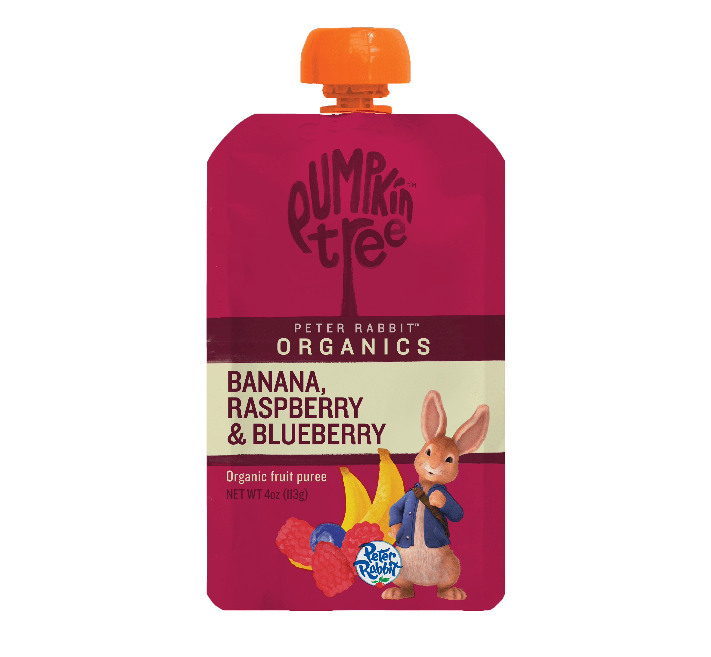 (12 pack) Peter Rabbit Banana, Raspberry & Blueberry Organic Fruit Puree, 4 oz Toddler Snack