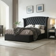 thumbnail image 2 of Luxurious Upholstered Wingback Storage Platform Bed with 60 inch High Headboard, Premium Linen, Dual Storage Drawers, and Sprung Slats-QUEEN INK BLUE, 2 of 10