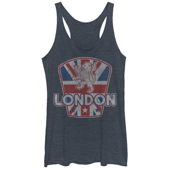 Women's Lost Gods London Union Jack Lion Racerback Tank Top Navy Blue Heather Large