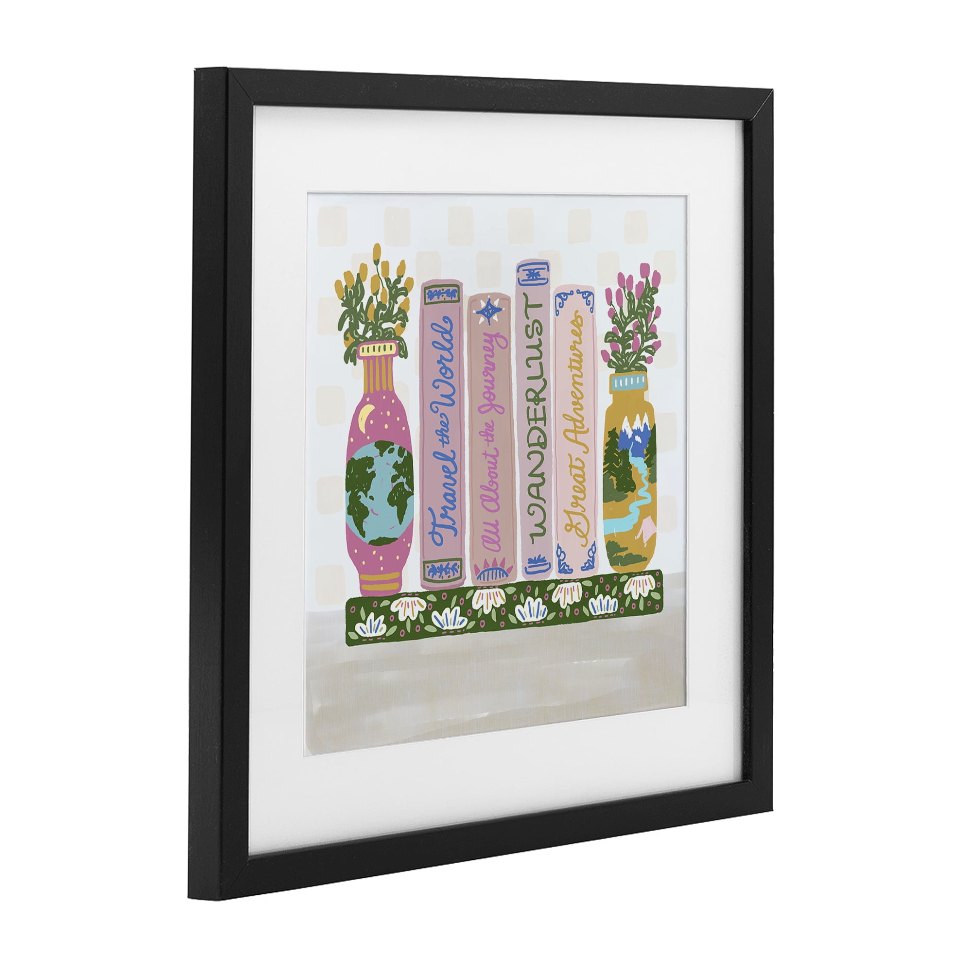 Stupell Industries Boho Travel Books Shelf Black Framed Print Under Glass, design by Connie Summers