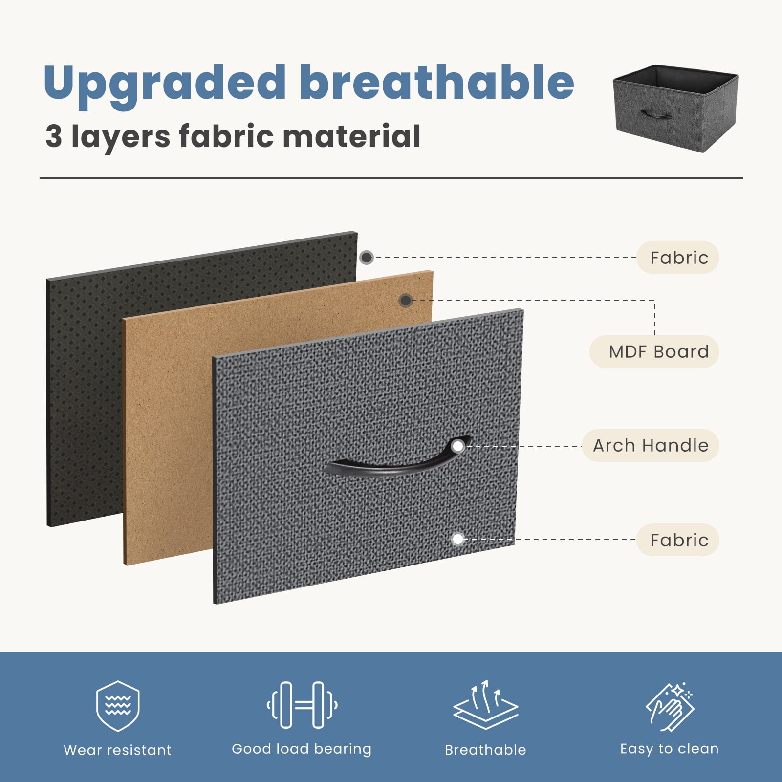 MAYEERTY 7-Drawer Fabric Storage Tower, Versatile Organizer with Wood Top for Bedroom, Living Room, Gray