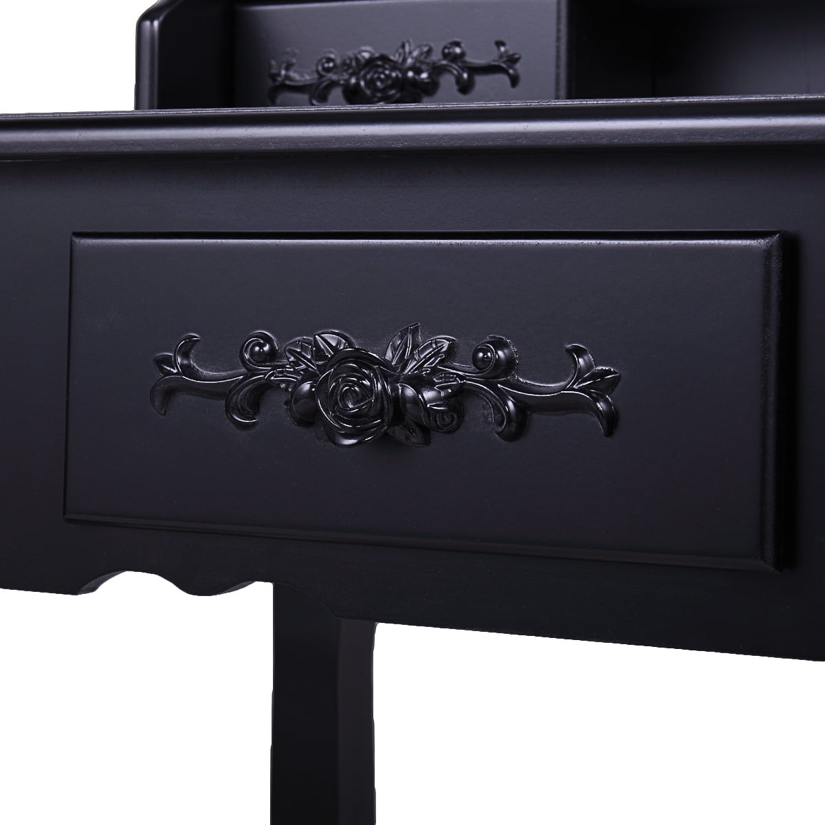 Kepooman Mid Century Vanity Set, Makeup Vanity Desk with 4 Drawers / Oval Mirror / Cushioned Stool - Black Kepooman Mid Century Vanity Set, Makeup Vanity Desk with 4 Drawers / Oval Mirror / Cushioned Stool - Black