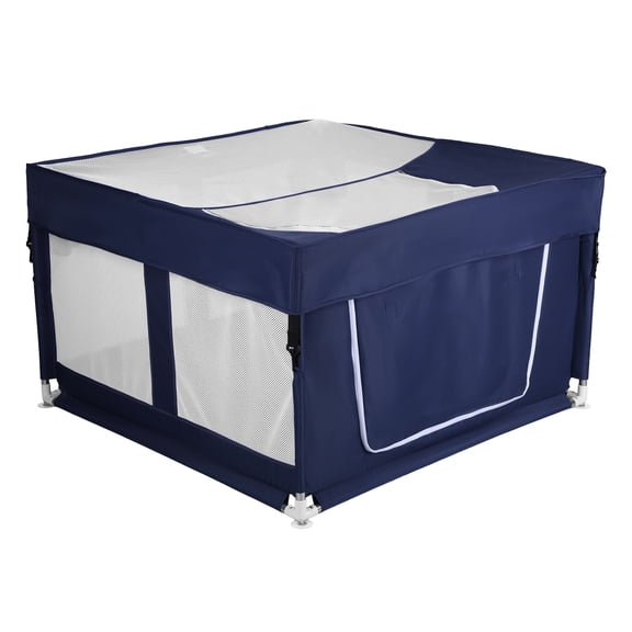 Eonox Foldable Dog Playpen with Top Cover for Dogs & Cats, Indoor Outdoor Puppy Fence with Sturdy Steel Frame & Oxford Cloth, Portable Whelping Box for Small Pets, 43.3"x43.3"x26.7"