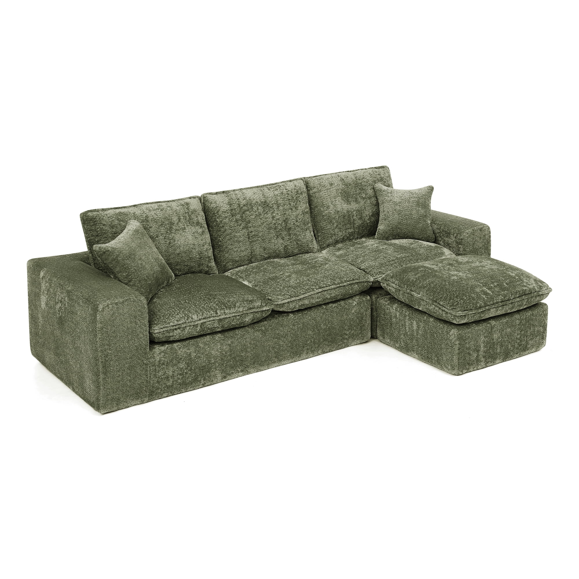 107" Boucle Sectional Sofa L Shaped Couch with Ottoman Cloud Couch 4 Seat Modular Sofa Deep Seat Living Room Furniture, Green