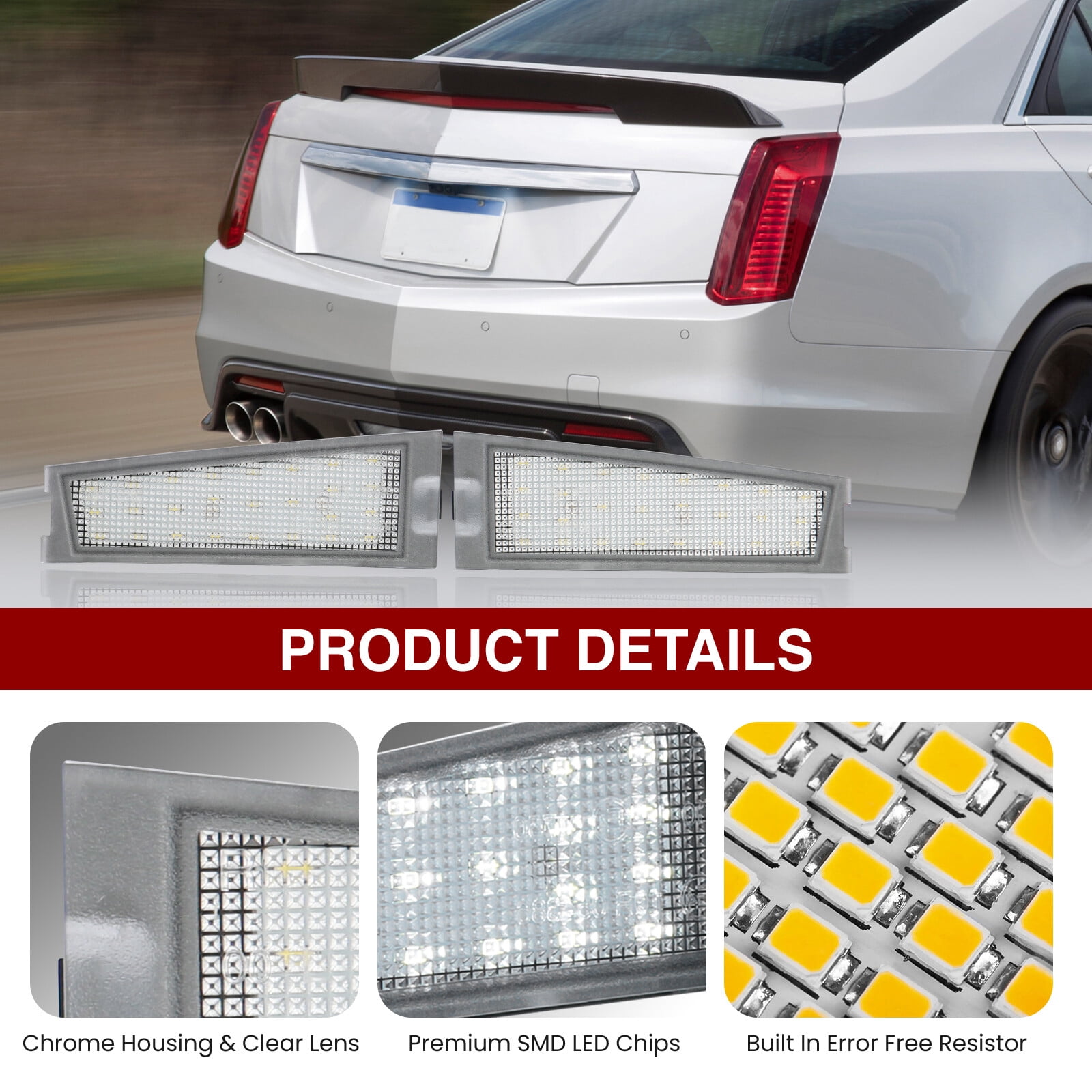AJP Distributors 2-Piece Bright White SMD LED Rear Bumper License Plate Lights Tag Lamps Assembly Left & Right Pair Compatible/Replacement For Cadillac CTS CTS-V Sedan 4-Door 2008 2009 2010 08 09 10