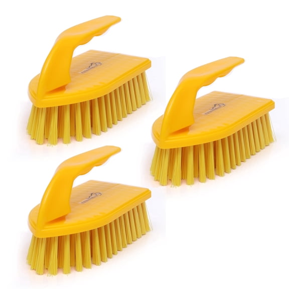 KLEEN HANDLER Heavy-Duty Scrub Brush with Iron Handle for Home & Commercial Cleaning – Yellow,3 Pc