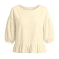 thumbnail image 2 of ClodeEU Women's Round Neck Bubble 3/4 Sleeve Tops,Casual Ruff Hem Cropped Blouses ,Women's Plus L, 2 of 5