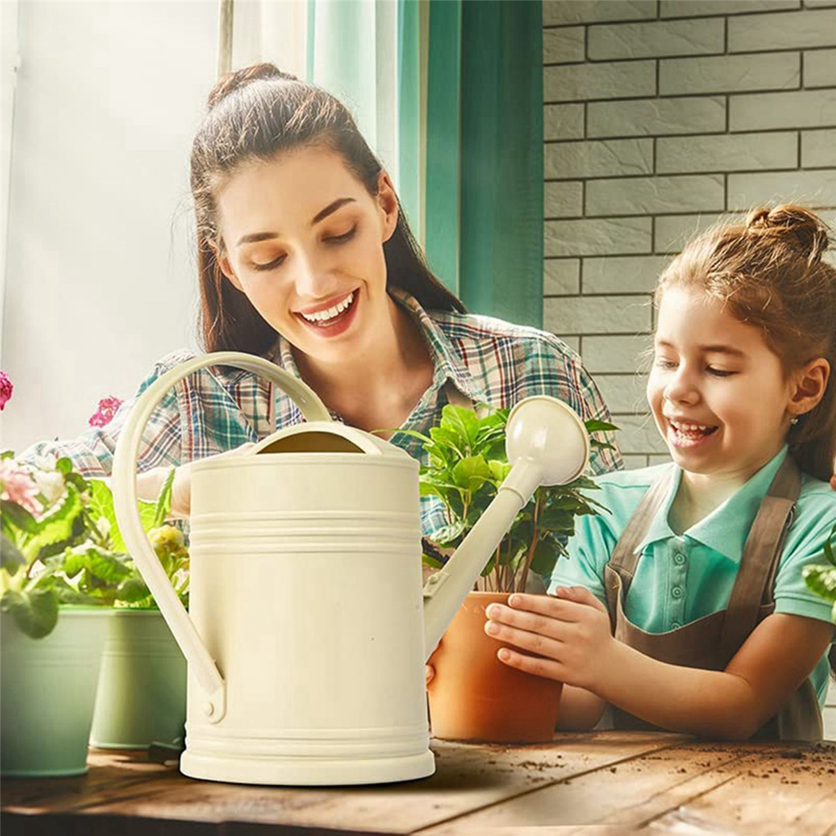 2X Watering Can for Indoor Plants, Flower Watering Can Outdoor for House Plants Garden Flower, Indoor Long Spout,Beige