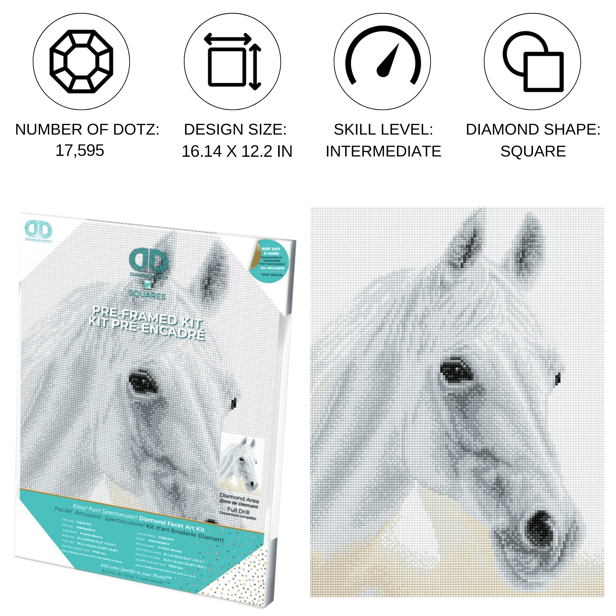 Diamond Dotz Arabian Beauty Horse  Diamond Painting Kits for Adults - Diamond Art Kits a Relaxing Creative Craft Kit with Dotz Gems 12.2"x16.1"