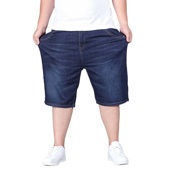 Migroa Jorts for Men Baggy Elastic Waist Pull on Denim Shorts Plus Size Straight Loose Jean Shorts Teen Boys Denim Jorts Blue L
