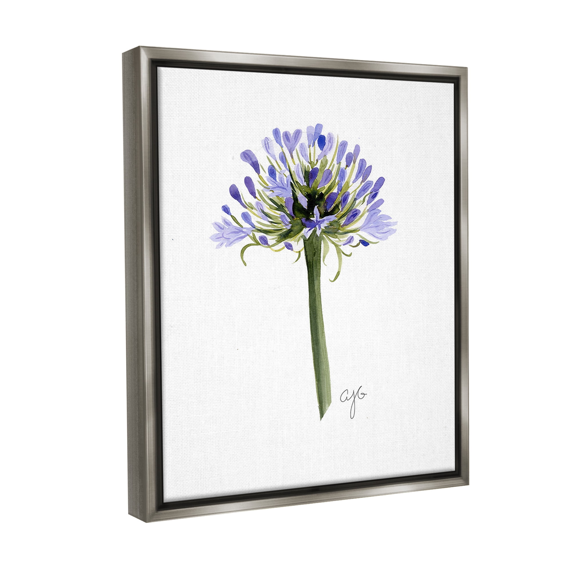 Stupell Industries Minimal Purple Anther Botanical & Floral Painting Gray Floater Framed Canvas Art Print Wall Art, 25 x 31