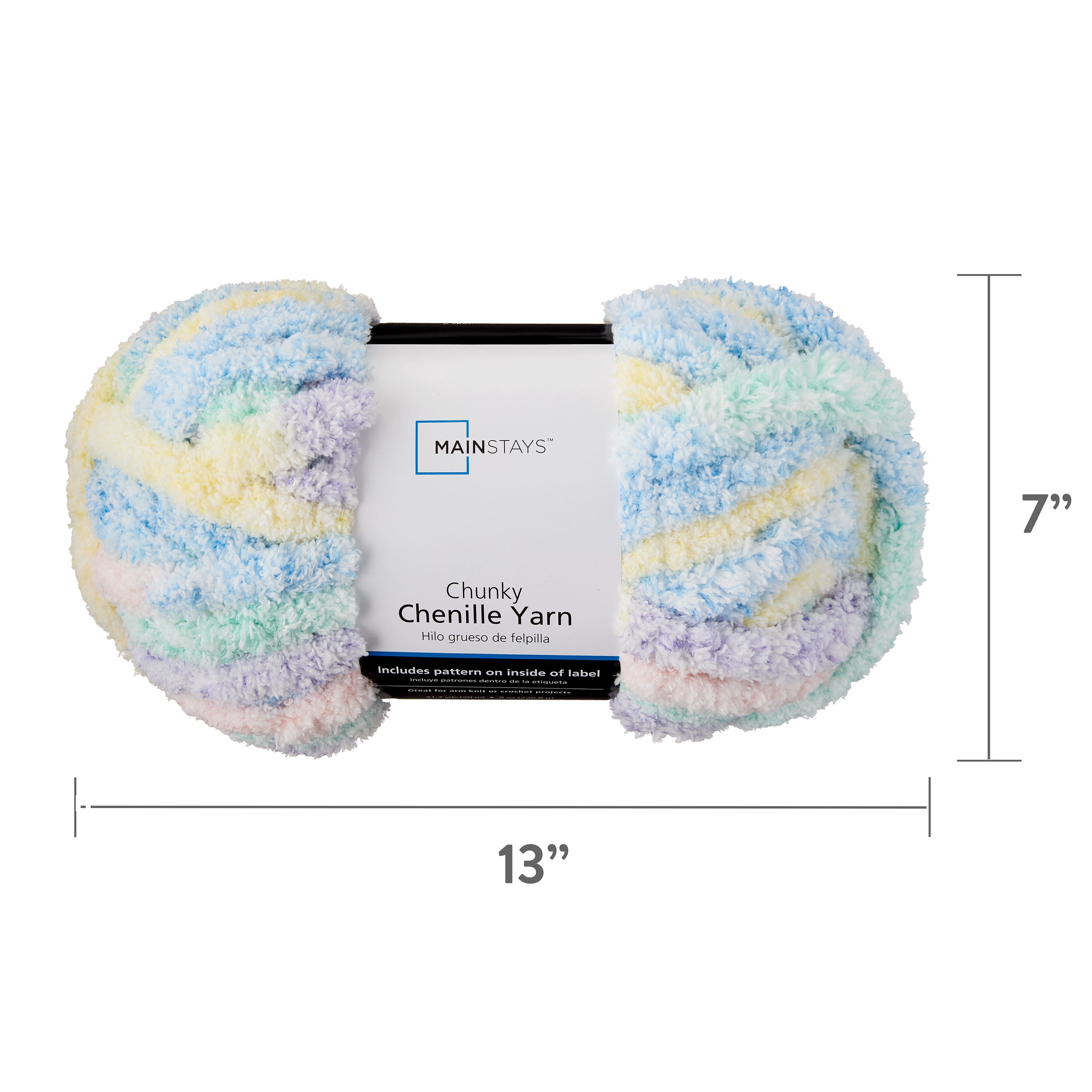 Mainstays Chunky Chenille Yarn, 31.7 yd, Heathered Multi Pastel, 100% Polyester, Super Bulky, Pack of 4