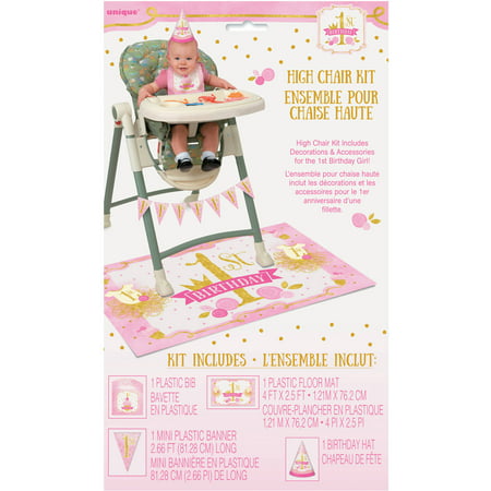 Pink and Gold Girls First Birthday High Chair Decorating Kit,