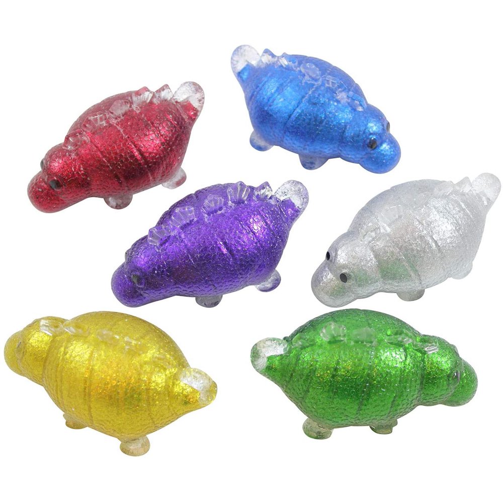 Set of 6 Glitter Dinosaur Squeeze Stress Ball Sensory, Stress