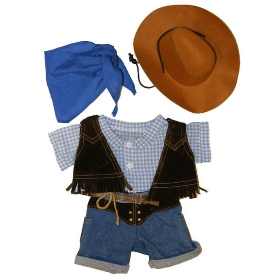 Plush Gear Cowboy Outfit for 14-18 inch Stuffed Animals & Teddy Bears with Brown Hat