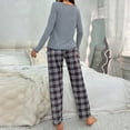 thumbnail image 2 of Fall/Winter Buttoned Bowknot Long-Sleeved Plaid Pants Home Set for Women, 2 of 7