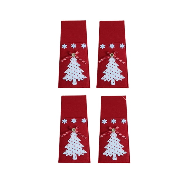 letairis 4 Pieces/Set Christmas Tree Dinnerware Holder Bag Storage Pouch Decoration Organizer Fork Spoon Festival Party Red